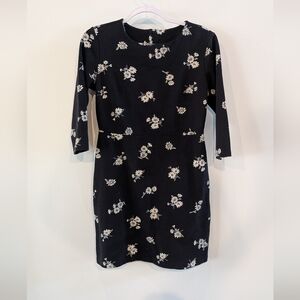 Old Navy Black Dress with White And Grey Floral Pattern